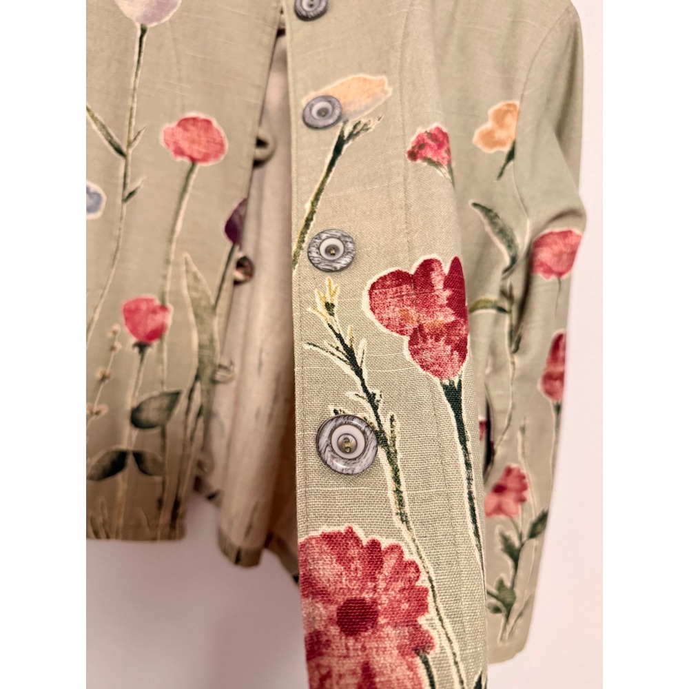 Coldwater Creek Jacket XL Green Floral Cotton Linen Blend Cottagecore Boho Art - Picture 8 of 10